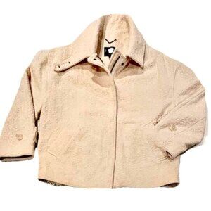 Banana Republic Lux Cotton Boucle Oversize Bomber Jacket Coat Cream Lightweight